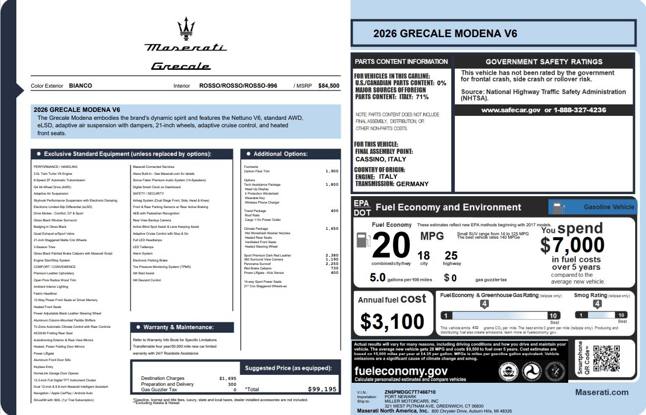 New 2026 Maserati Grecale Modena V6 for sale $99,195 at Rolls-Royce Motor Cars Greenwich in Greenwich CT 06830 1