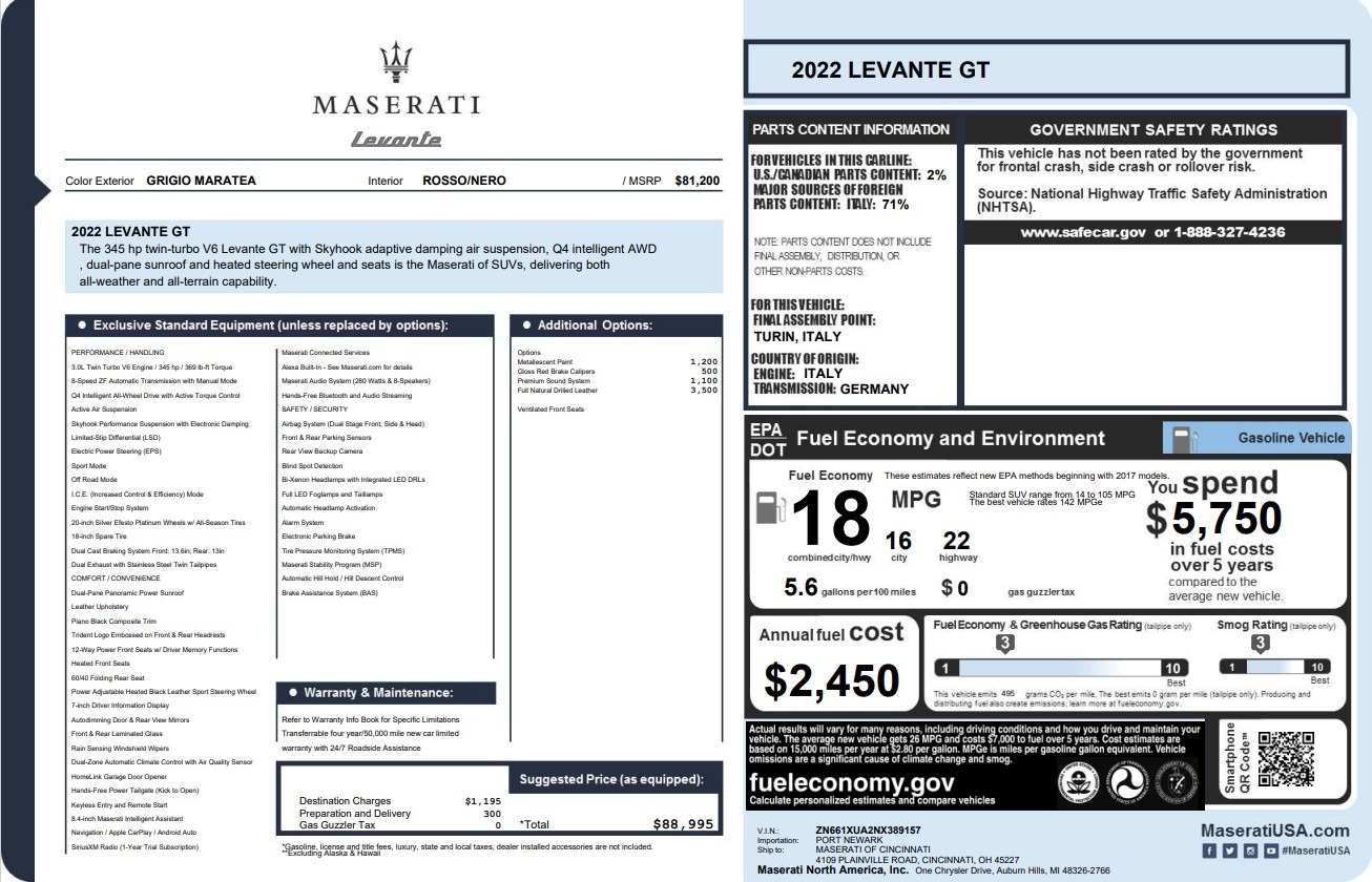 Used 2022 Maserati Levante GT for sale $42,900 at Rolls-Royce Motor Cars Greenwich in Greenwich CT 06830 1