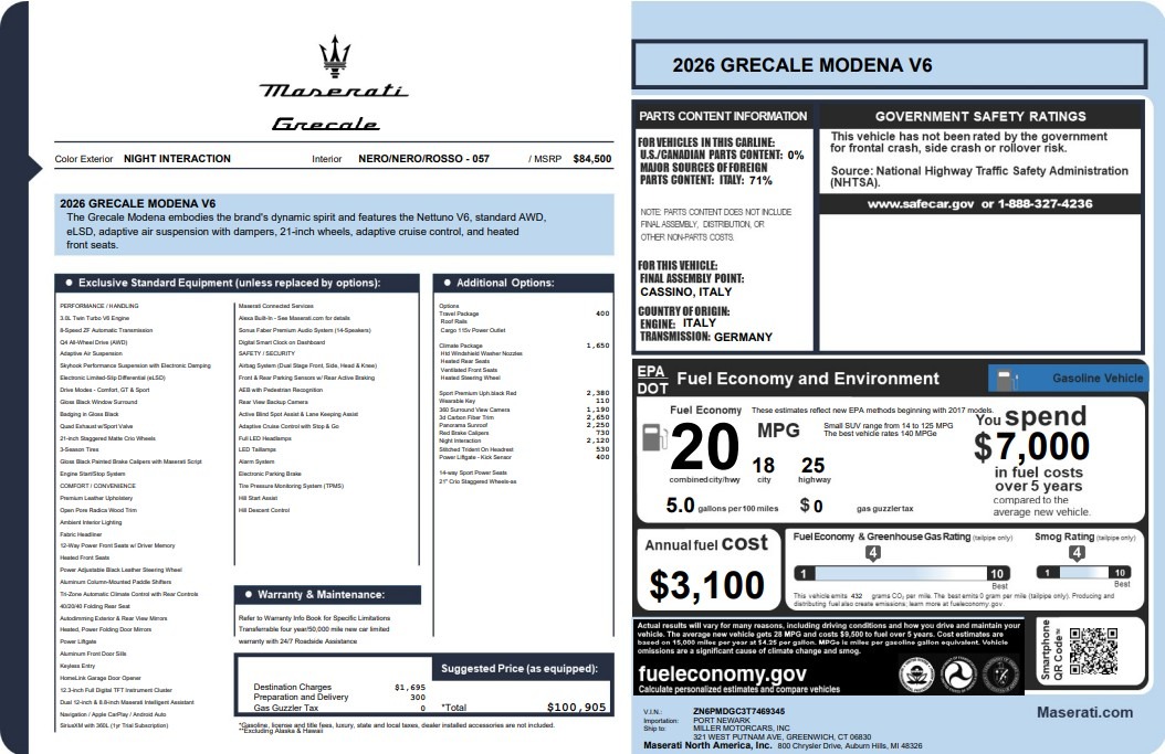 New 2026 Maserati Grecale Modena V6 for sale $100,905 at Rolls-Royce Motor Cars Greenwich in Greenwich CT 06830 1