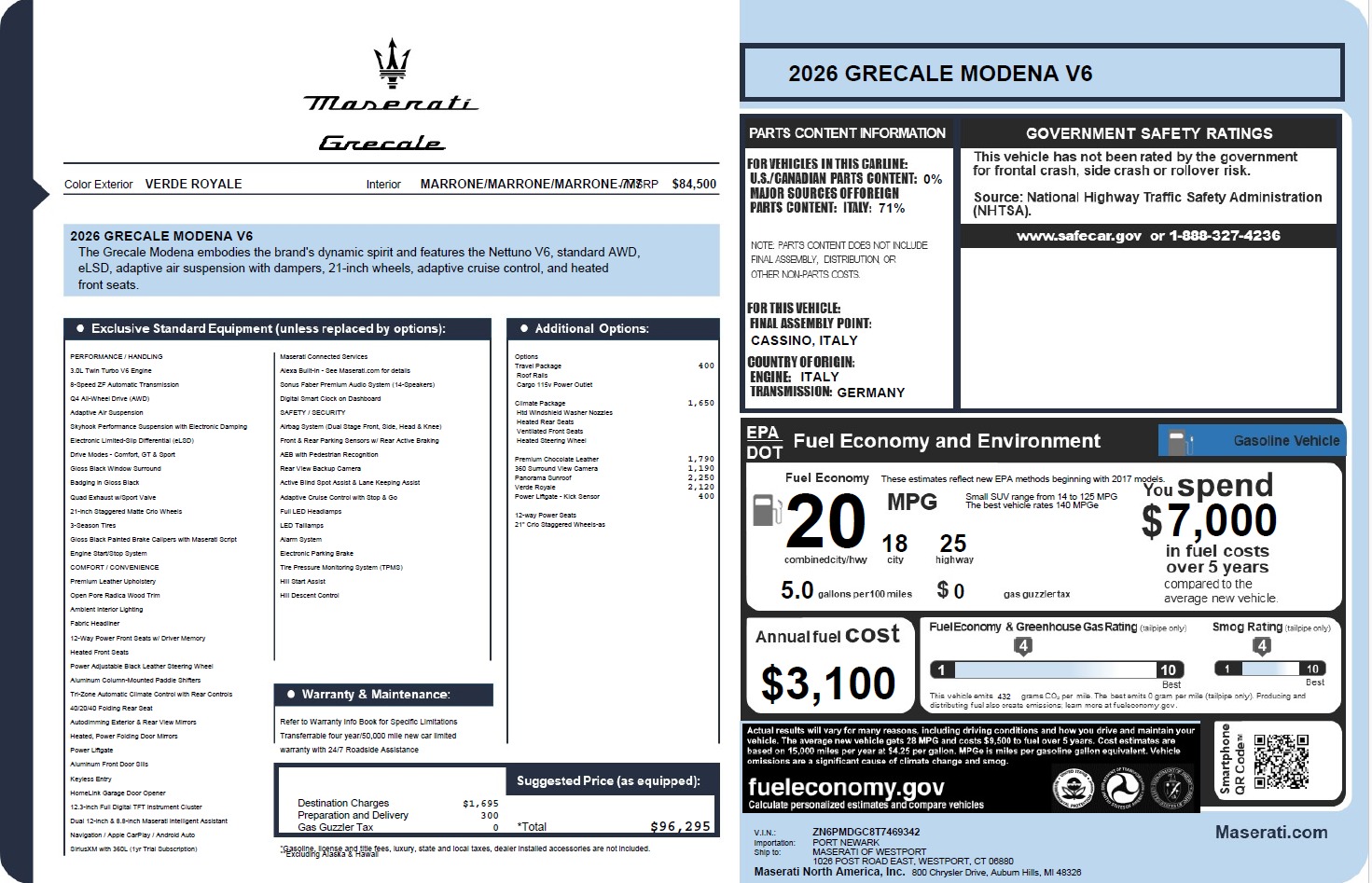 New 2026 Maserati Grecale Modena V6 for sale $96,295 at Rolls-Royce Motor Cars Greenwich in Greenwich CT 06830 1