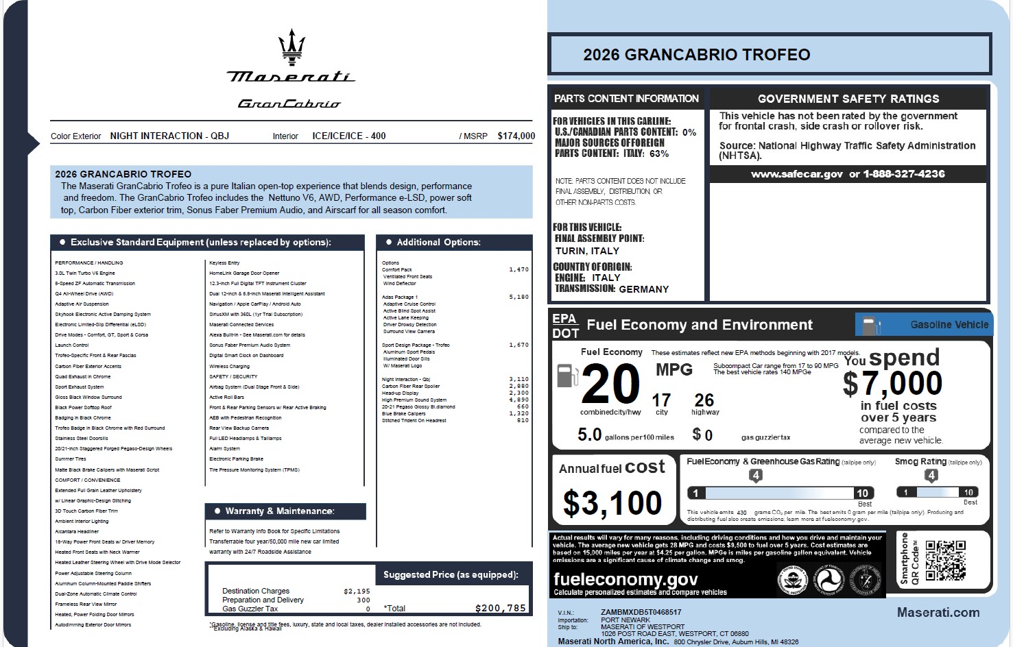 New 2026 Maserati GranCabrio Trofeo for sale $200,785 at Rolls-Royce Motor Cars Greenwich in Greenwich CT 06830 1