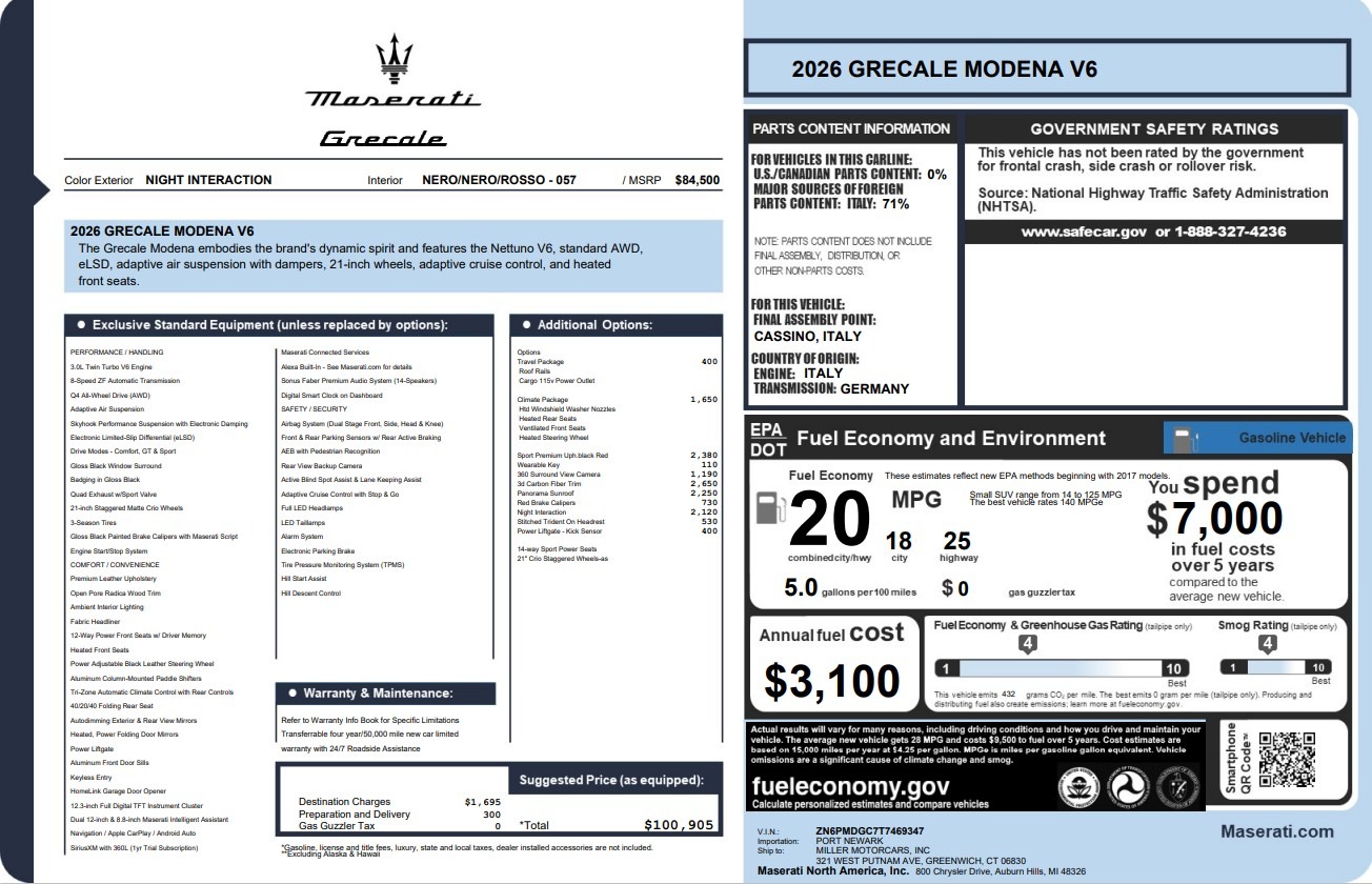 New 2026 Maserati Grecale Modena V6 for sale $100,905 at Rolls-Royce Motor Cars Greenwich in Greenwich CT 06830 1