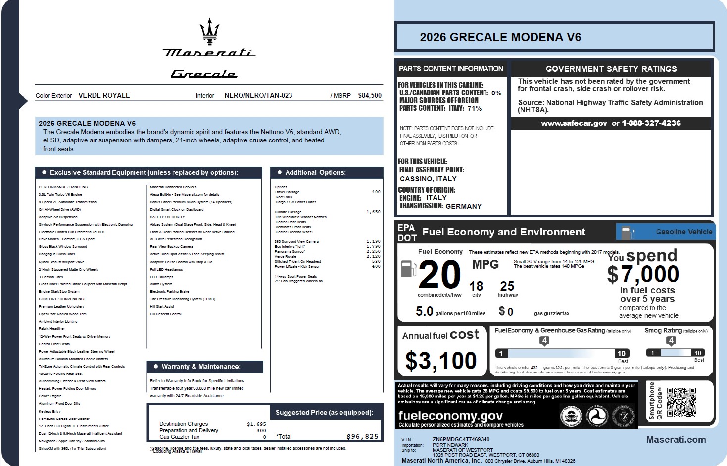 New 2026 Maserati Grecale Modena V6 for sale $96,825 at Rolls-Royce Motor Cars Greenwich in Greenwich CT 06830 1