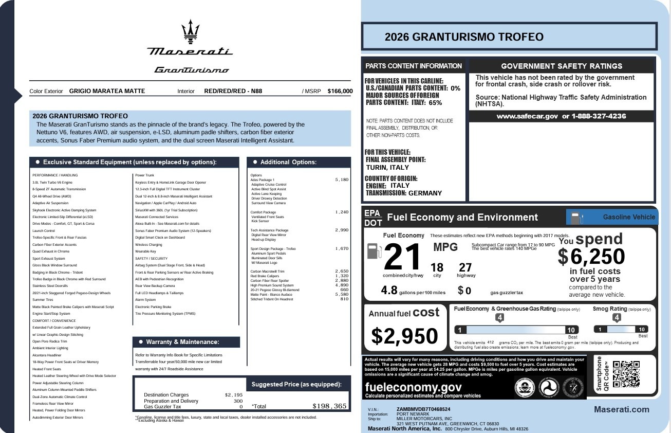 New 2026 Maserati GranTurismo Trofeo for sale $198,365 at Rolls-Royce Motor Cars Greenwich in Greenwich CT 06830 1