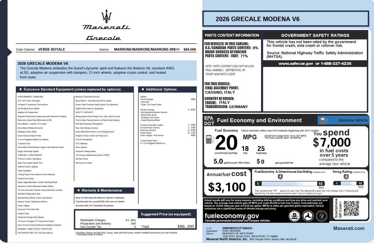 New 2026 Maserati Grecale Modena V6 for sale $96,295 at Rolls-Royce Motor Cars Greenwich in Greenwich CT 06830 1