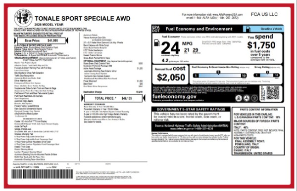 New 2026 Alfa Romeo Tonale Sport Speciale for sale $49,135 at Rolls-Royce Motor Cars Greenwich in Greenwich CT 06830 25