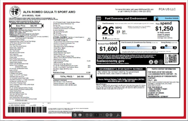 New 2018 Alfa Romeo Giulia Ti Sport Q4 for sale Sold at Rolls-Royce Motor Cars Greenwich in Greenwich CT 06830 26