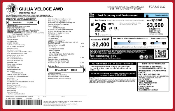 New 2026 Alfa Romeo Giulia Veloce for sale $55,870 at Rolls-Royce Motor Cars Greenwich in Greenwich CT 06830 26