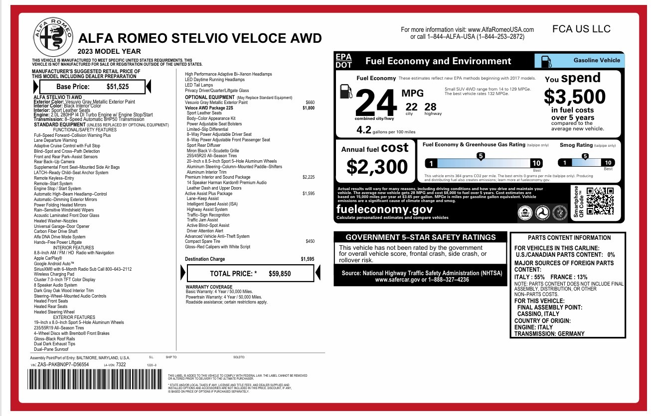 Used 2023 Alfa Romeo Stelvio Veloce for sale Call for price at Rolls-Royce Motor Cars Greenwich in Greenwich CT 06830 1