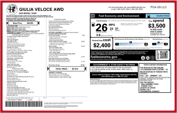 New 2026 Alfa Romeo Giulia Veloce for sale $57,670 at Rolls-Royce Motor Cars Greenwich in Greenwich CT 06830 24