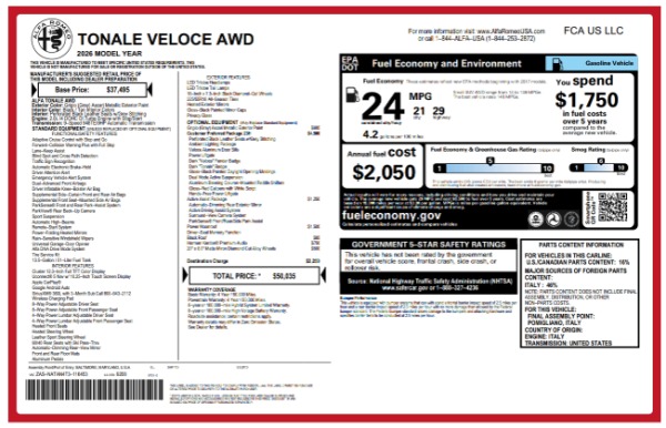 New 2026 Alfa Romeo Tonale Veloce for sale $50,035 at Rolls-Royce Motor Cars Greenwich in Greenwich CT 06830 25