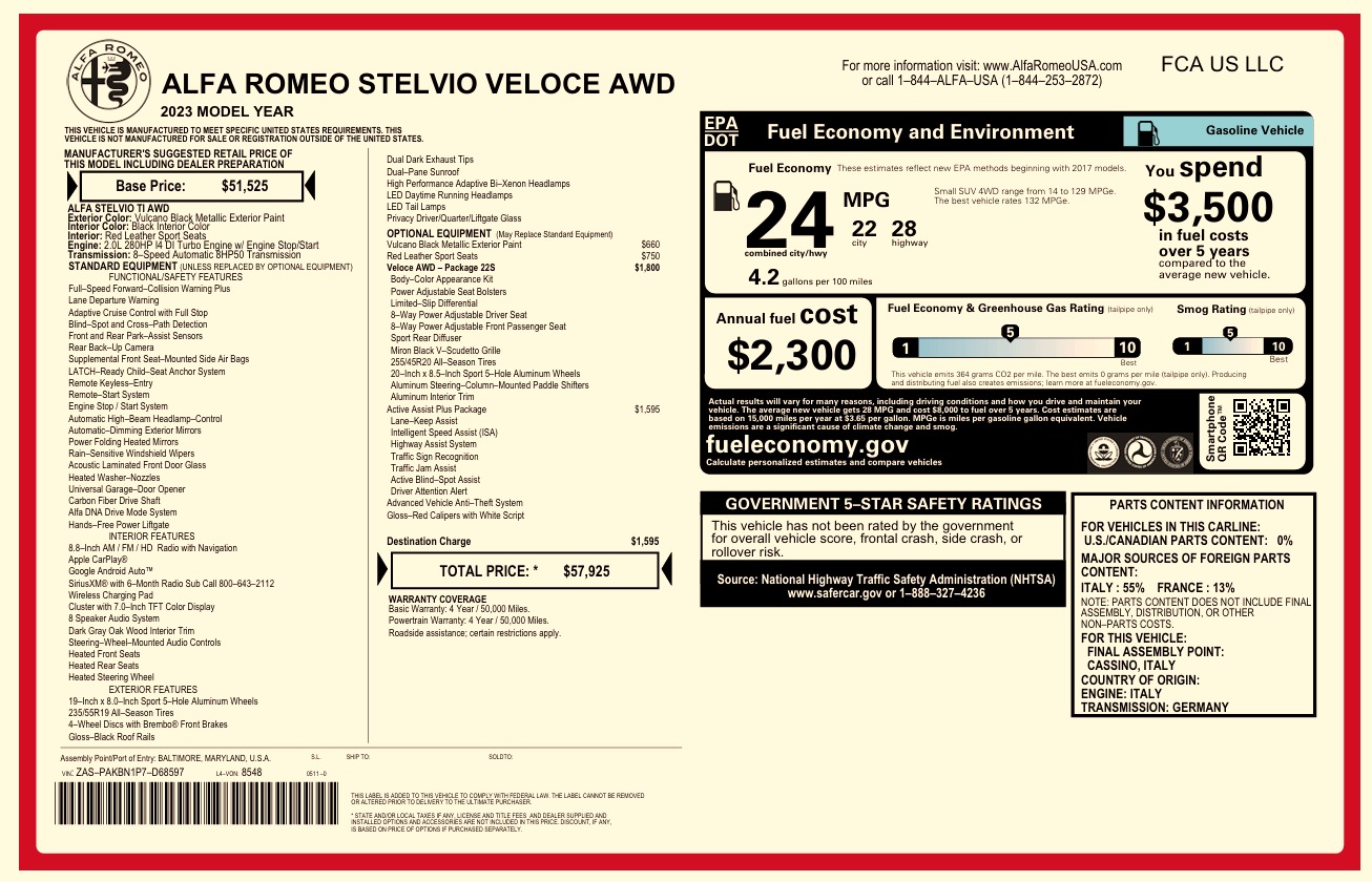Used 2023 Alfa Romeo Stelvio Veloce for sale $32,900 at Rolls-Royce Motor Cars Greenwich in Greenwich CT 06830 1
