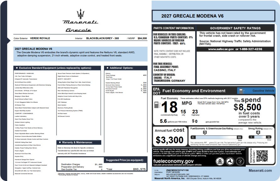New 2027 Maserati Grecale Modena V6 for sale $93,575 at Rolls-Royce Motor Cars Greenwich in Greenwich CT 06830 1