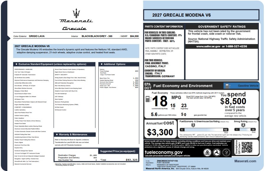 New 2027 Maserati Grecale Modena V6 for sale $93,325 at Rolls-Royce Motor Cars Greenwich in Greenwich CT 06830 1